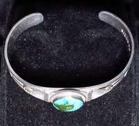 VINTAGE SIGNED L B YAZZIE NAVAJO STERLING SILVER & TURQUOISE CUFF 
