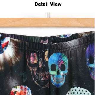 Colorful Skull Leggings with Galaxy Graphic Print Funky Rock Punk 
