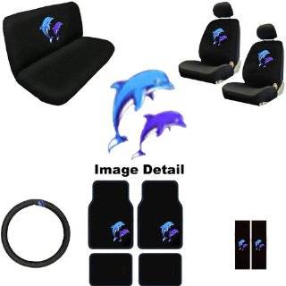 15PC Ocean Blue & Purple Dolphins Auto Accessories Interior Combo Kit 