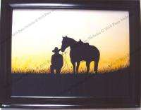 ORIGINAL Art Painting Western Cowboy Silhouette Sunset  