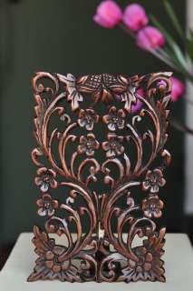 Beautiful Floral Thai Art Carved Teak Wood Wall Hanging Panel Hand 