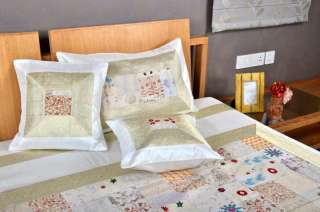   Embroidered Vintage Bed Sheet Double Size Antiqued White Silk  