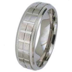   Titanium Ring With Polished Squares Around the Band and Milgrain Edges