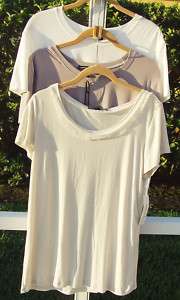   RAYON SPANDEX GRAY BEIGE or IVORY T SHIRT BLOUSE TOP L XL NEW  