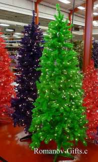 Bright Lime Green Slim Alaska Christmas Tree 7 Foot Pre lit with Clear 