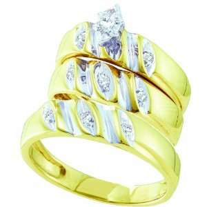 Mens Ladies 10K Yellow and White Gold .17CT Round Marquise Cut 