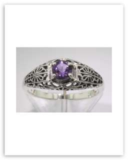 Antique Style Amethyst Filigree Ring Sterling Size 7  