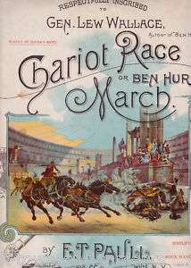 BEN HUR CHARIOT RACE MARCH VINTAGE SHEET MUSIC 1894  
