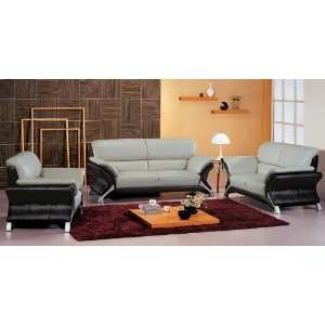   Contemporary Leather Grey and Black Living Room Set