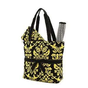  Quilted Damask Print Purse Tote Book or Diaper Bag Black 
