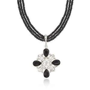  Black Spinel, Black Onyx Necklace, Rock Crystal In Silver 
