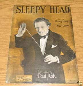 1926 SHEET MUSIC SLEEPY HEAD BENNY DAVID JESSE GREER  