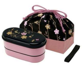 Japanese Double Tier Retro Bento Lunch Box Set Pink  