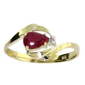  Genuine Pear Ruby & Diamond 14k Gold Promise Ring Jewelry