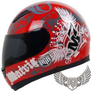 PGR 002 Full Face Motorcycle Helmet DOT Approved (Small, Red Matrix)