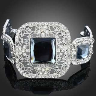 ARINNA Women Black Onyx Swarovski Crystal Fashion Hinged Bracelet 