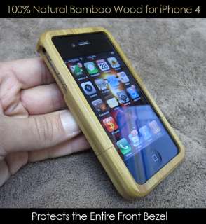 Genuine Bamboo Wood Hand Carved Case Cover for iPhone 4  