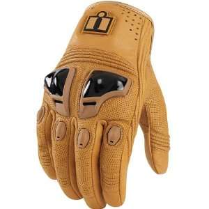  Icon Justice Mens Leather Street Motorcycle Gloves   Tan 