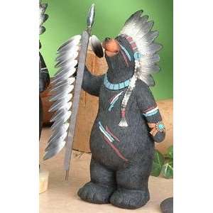 Black Bear Chief With Spear Sculpture Figurine Figure Model Decoration