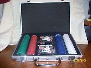 Texas Holdem Poker Cards, Chips, Die and Metal Case  