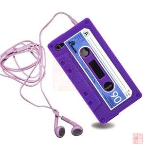 Purple Cassette Tape Silicone Case Cover+Handsfree Earphone for iPhone 