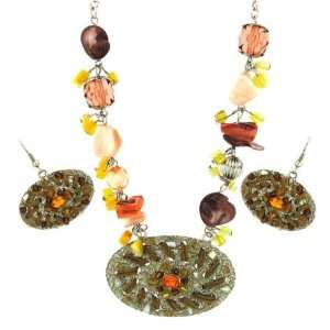   Tone Multi Color Beads Boho Style Necklace and Earrings Set Jewelry