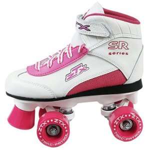 Pacer ZTX Girls Quad Roller Skates   Kids White Boots with Pink Wheels 