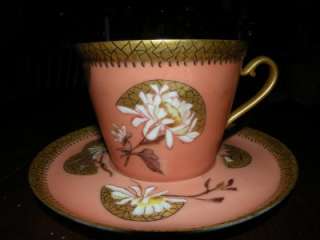 GORGEOUS ANTIQUE OVERSIZED BREAKFAST LIMOGES DEPOSE PORCELAIN CUP AND 