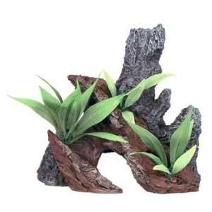   Resin Ornament   Rock & Driftwood Outcropping Plants