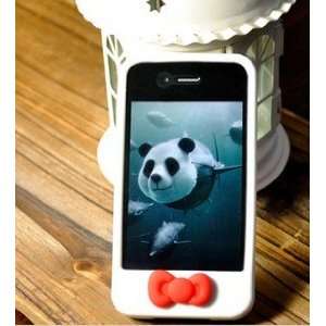 Soft Silicon iPhone 4G/4S Case/Cover/Protector,White Case with Red Bow 