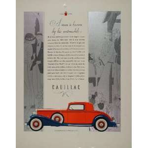  1932 ORIGINAL Ad Red Blue Cadillac V 8 Coupe Art Deco 