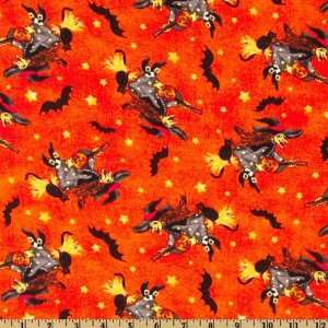44 Wide Halloween Magic Sorcerers Bats & Cats Orange Fabric By The 