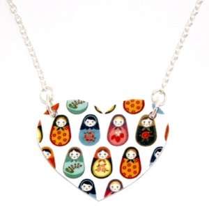   Silver plated base Nested Russian Doll Heart Necklace (18 inch chain