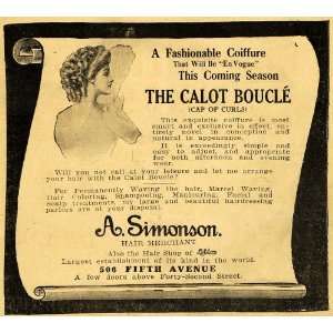   Ad A. Simonson Hairstylist Calot Boucle Curly Hair   Original Print Ad