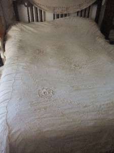 Antique enormous TAMBOUR NET LACE embroidery BED COVER (or curtain 