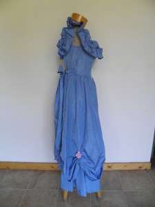 VTG 80s BLUE Southern Bell Ruffled Victorian Princess Prom Dress S 