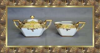 VTG Hand Painted NIPPON Gold LIDDED SUGAR Bowl CREAMER  