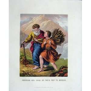  1909 Colour Print Abraham Isaac Moriah Mountains Bible 