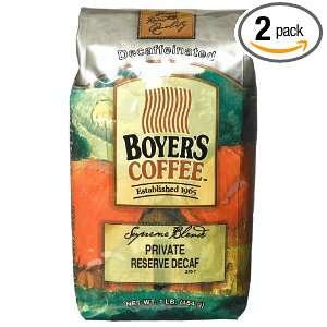 Boyers Coffee Private Reserve Decaf, 16 Ounce Bags (Pack of 2 