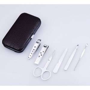    6Pcs Leather Case Steel Nail Care Manicure Tool Kit Set Beauty