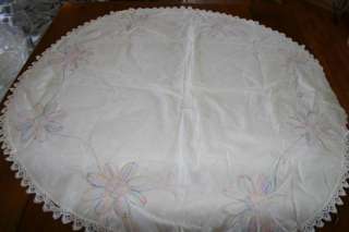 Vintage Hand Embroidered 38 Inch round table cloth  