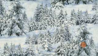 NORTH AMERICAN WILDLIFE SNOWY LANDSCAPE WINTER FABRIC  