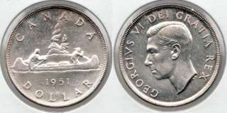 1951 Canadian Silver $1 Dollar ~ ROTATED DIE ERROR  