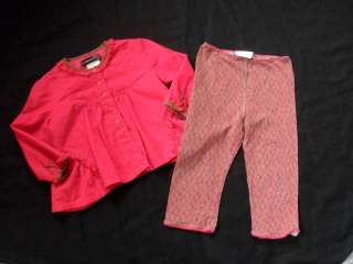 Boutique JEAN BOURGET 2pc red brown corduroy & leggings pants Baby 