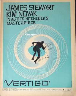 1958 Vertigo Poster Ad Hitchcock Saul Bass MEGA RARE BL  