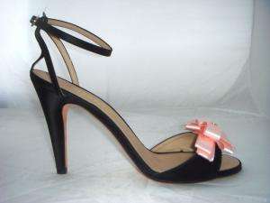 NIB AUTH CHANEL BLACK SATIN PINK BOW SANDALS SHOES 39.5  