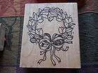 magenta ROUND CHRISTMAS WREATH BOW Rubber Stamp  