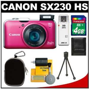 Canon PowerShot SX230 HS Digital Camera (Red) with 4GB Card + Case 