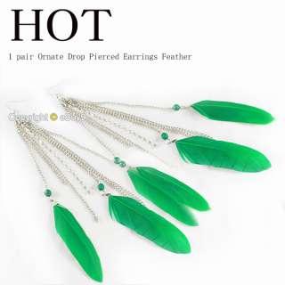Unique Fashion Hook Earrings Goose Feather Crystal Chandelier Long 