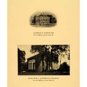  1922 Print Lawrence College Campus Main Hall Buildings 